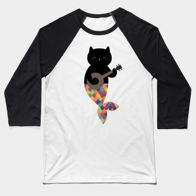 Black Meowmaid Baseball T-Shirt by AndyWestface